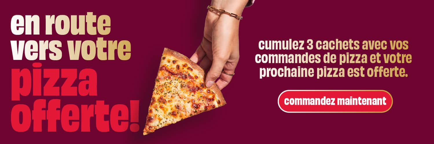En route vers votre pizza offerte ! Cumulez 3 cachets avec vos commandes de pizza et votre prochaine pizza est offerte